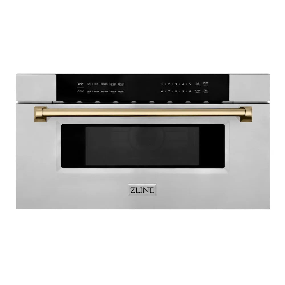 ZLINE MWDZ-30-CB - ZLINE Autograph Edition 30 in. 1.2 cu. ft. Built-In Microwave Drawer in Stainless Steel with Champagne Bronze Accents (MWDZ-30-CB)