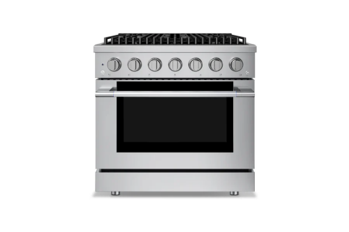 Hauslane PRG36-SS - 36 inch Pro-Style Gas Range w/Stainless Steel Knobs and Handle