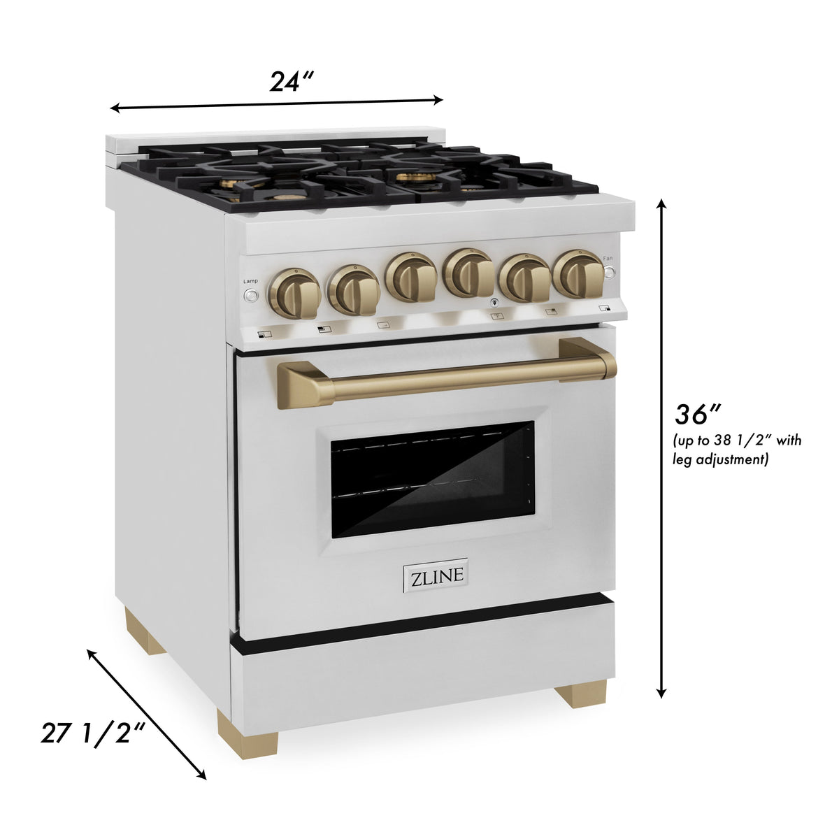 ZLINE RGZ-24-CB - 24" Professional Freestanding Gas Range with 4 Italian Burners and 2.8 cu. ft. Convection Oven in White with Gold Accents