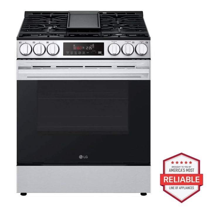 LG LSGL5833X - 5.8 cu.ft. Smart Gas Single Oven Slide-in Range, Air Fry, Fan Convection, EasyClean, Self Clean, ThinQ, Printproof Stainless Steel - New Handle