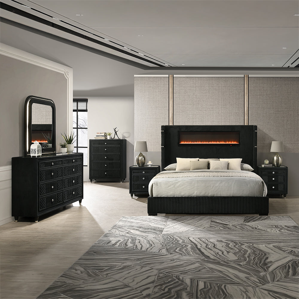 Garner EK Bed w/Fireplace, LED, Reading Light, Speaker, Bluetooth & USB