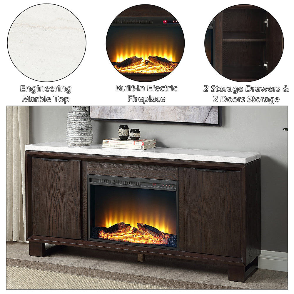 Edwyn Server w/Natural Marble Top & Fireplace