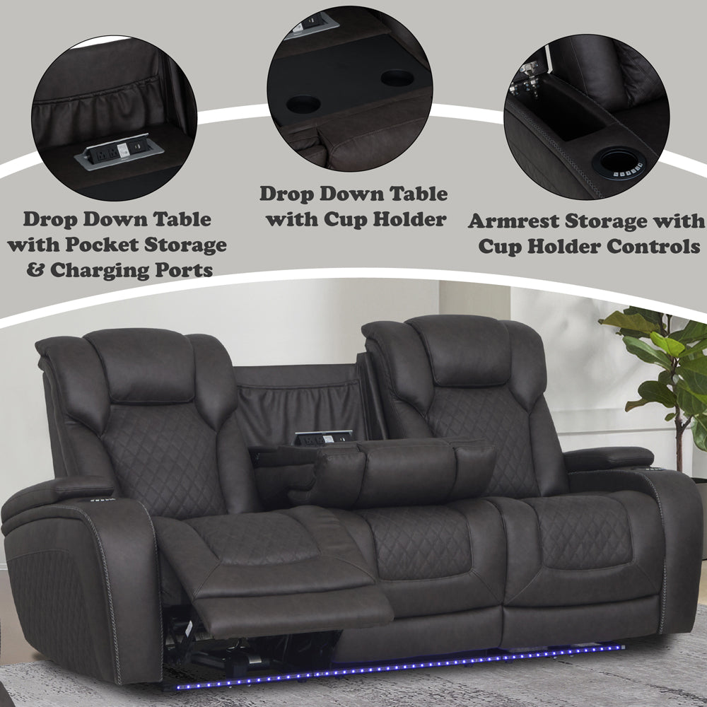 Wendell Power Motion Sofa w/Dropdown Table, Storage,USB & LED