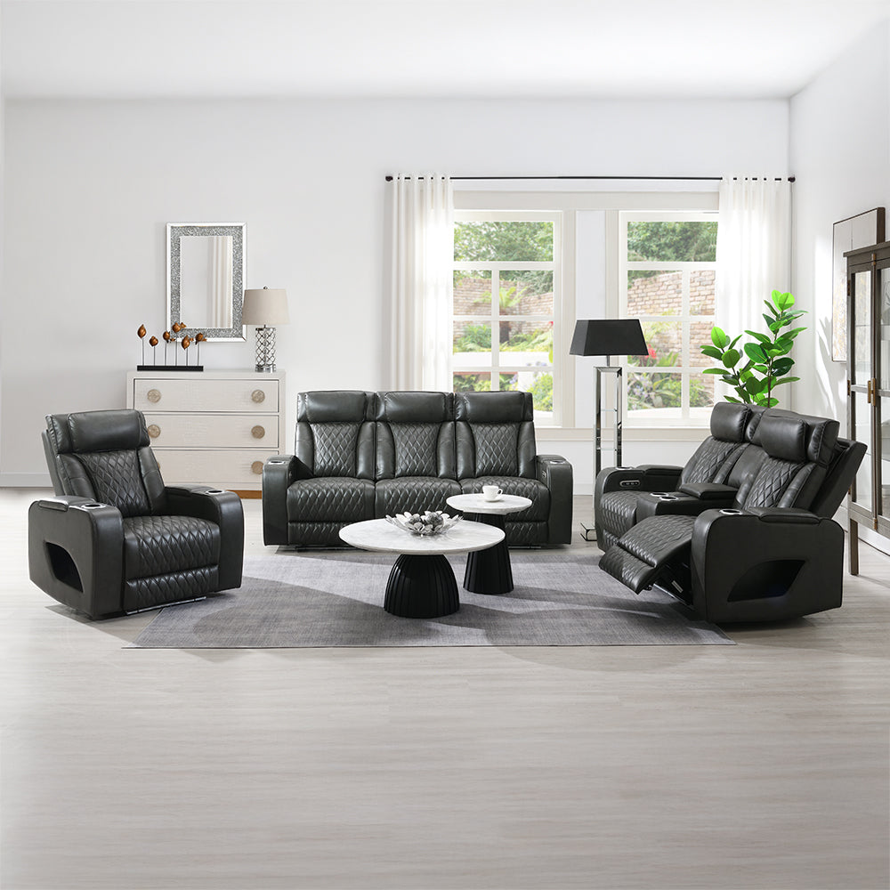 Taddeo Power Motion Sofa w/Power Headrest, USB, Wireless Chaeger, LED & Reading Light