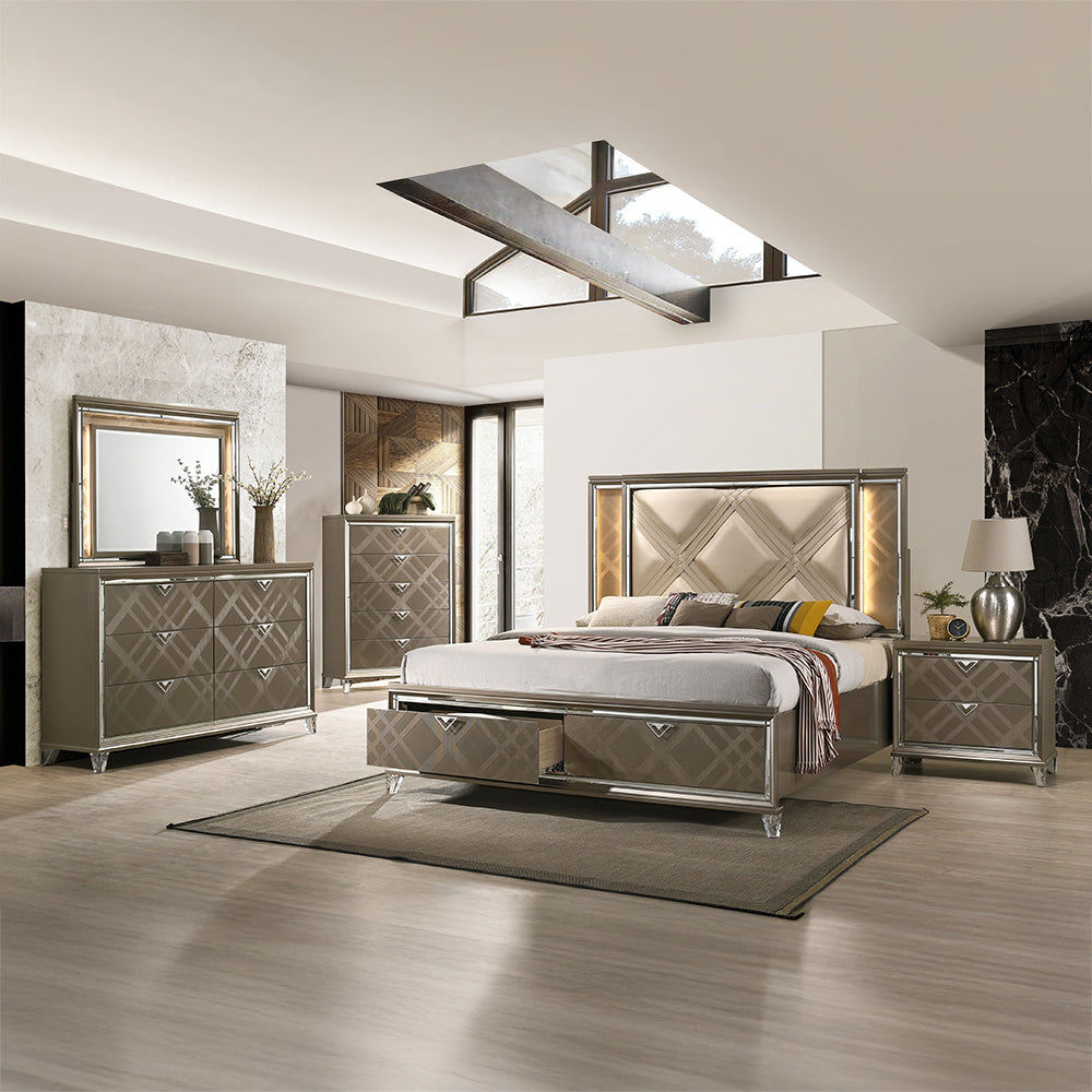 Skylar Queen Bed w/Storage & LED