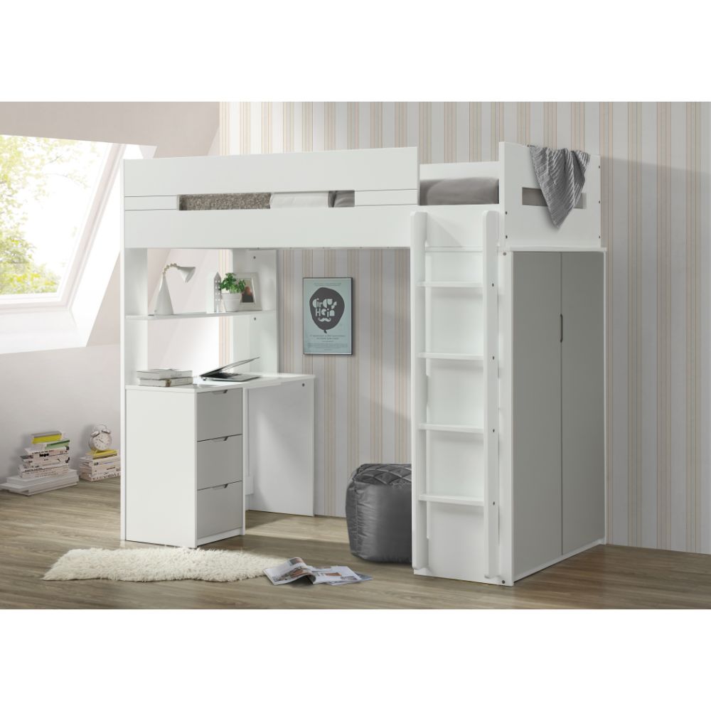 Nerice Twin Loft Bed w/Desk & Wardrobe