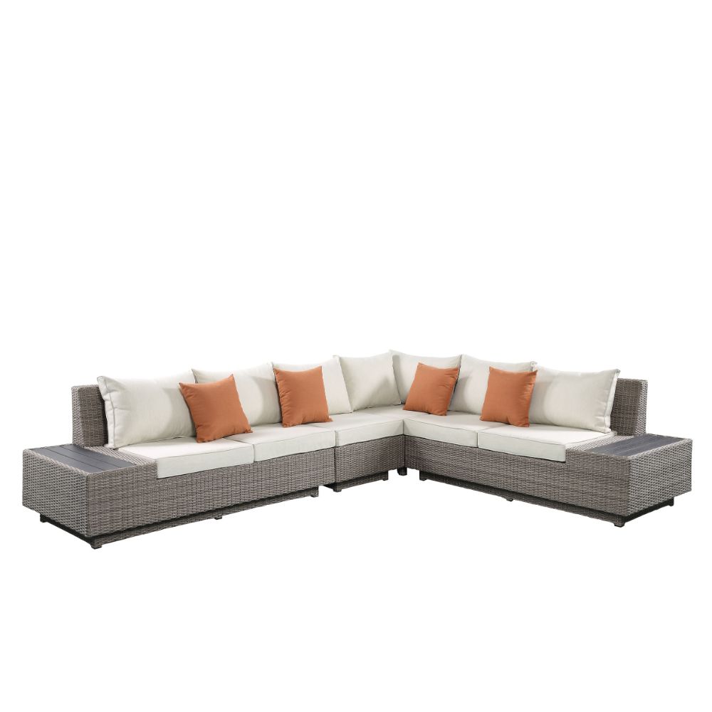 Salena Patio Sectional Sofa w/4 Pillows & Coffee Table