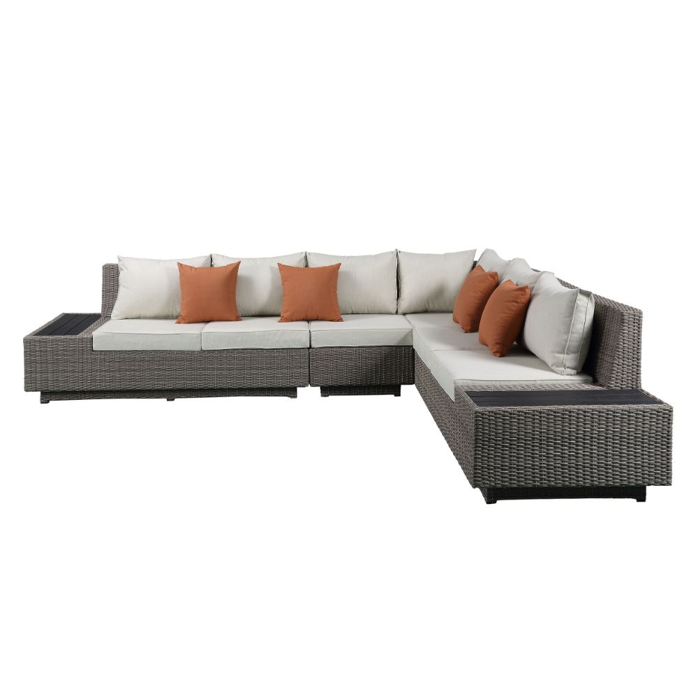 Salena Patio Sectional Sofa w/4 Pillows & Coffee Table
