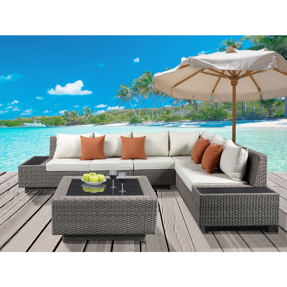 Salena Patio Sectional Sofa w/4 Pillows & Coffee Table