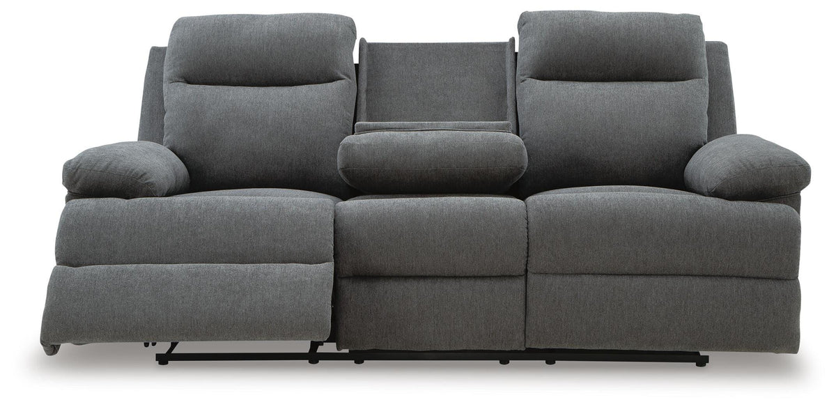 Side-Swipe Reclining Sofa with Drop Down Table