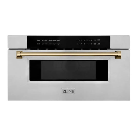 ZLINE MWDZ-30-CB - ZLINE Autograph Edition 30 in. 1.2 cu. ft. Built-In Microwave Drawer in Stainless Steel with Champagne Bronze Accents (MWDZ-30-CB)