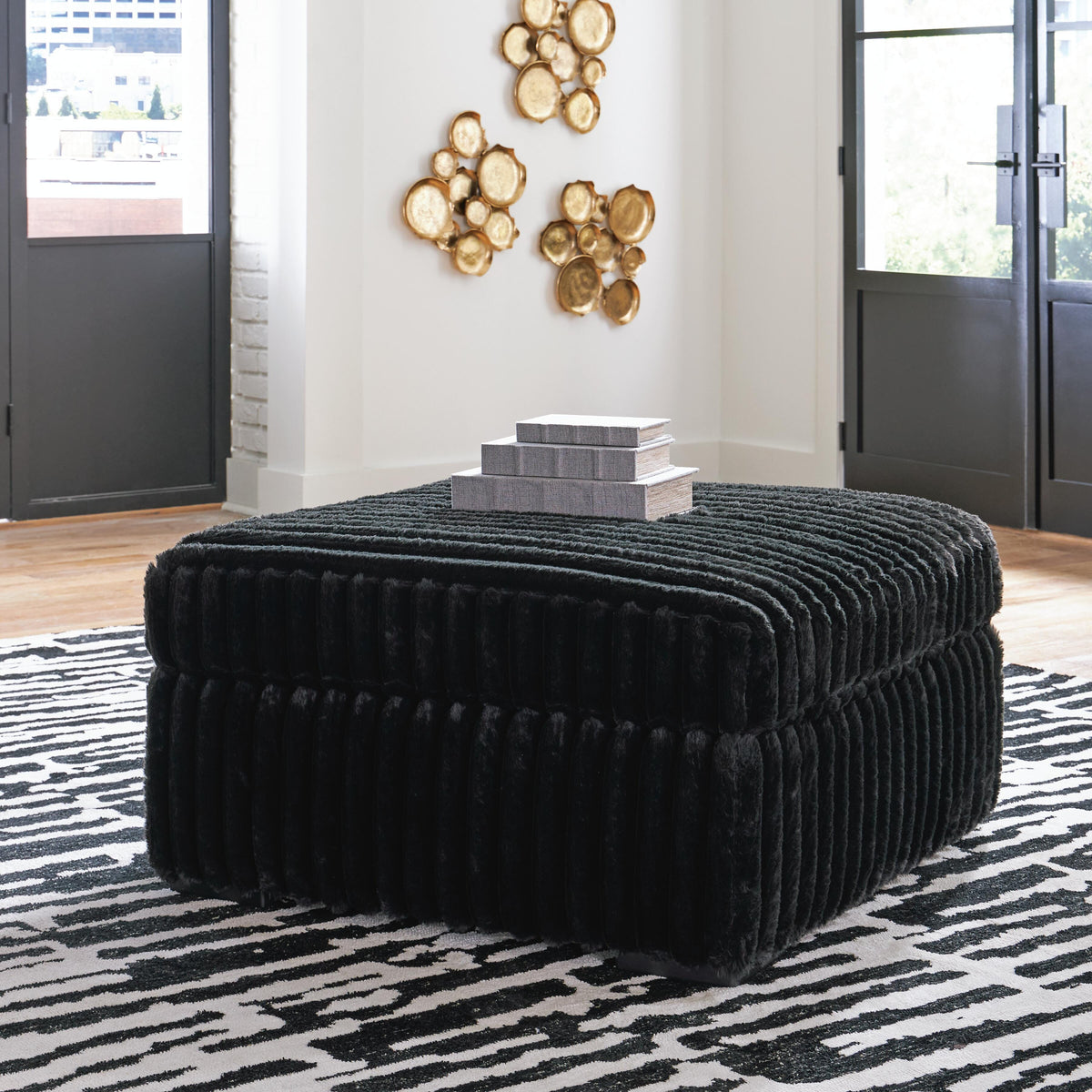 Midnight-Madness 2-Piece Sectional and Oversized Accent Ottoman
