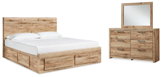 Hyanna Queen Panel Storage Bed with 1 Side Storage, Dresser and Mirror