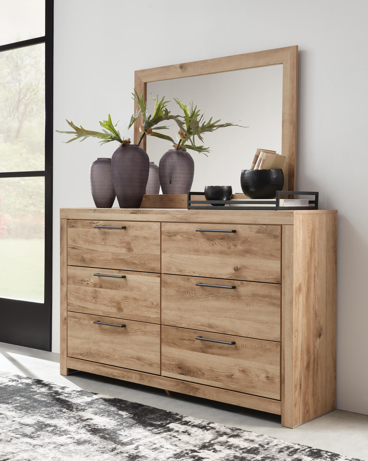 Hyanna Queen Panel Bed with Dresser, Mirror and 1 Nightstand