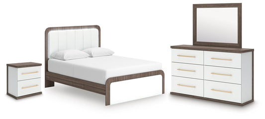 Kendanport Queen Upholstered Bed, Dresser, Mirror and Nightstand