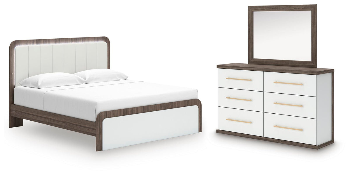 Kendanport King Upholstered Bed, Dresser and Mirror