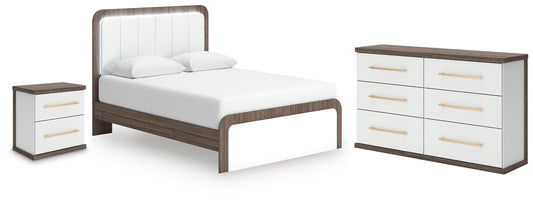 Kendanport Queen Upholstered Bed, Dresser and Nightstand