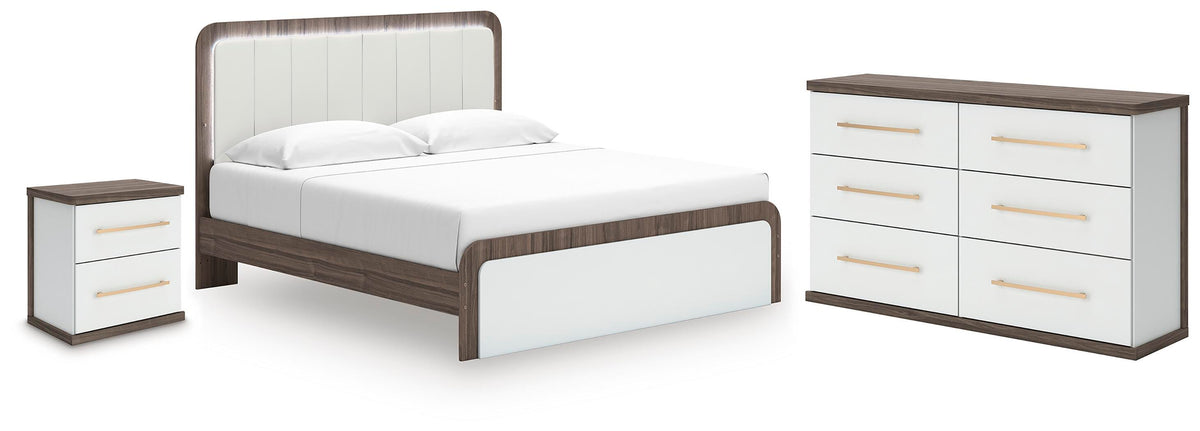 Kendanport King Upholstered Bed, Dresser and Nightstand