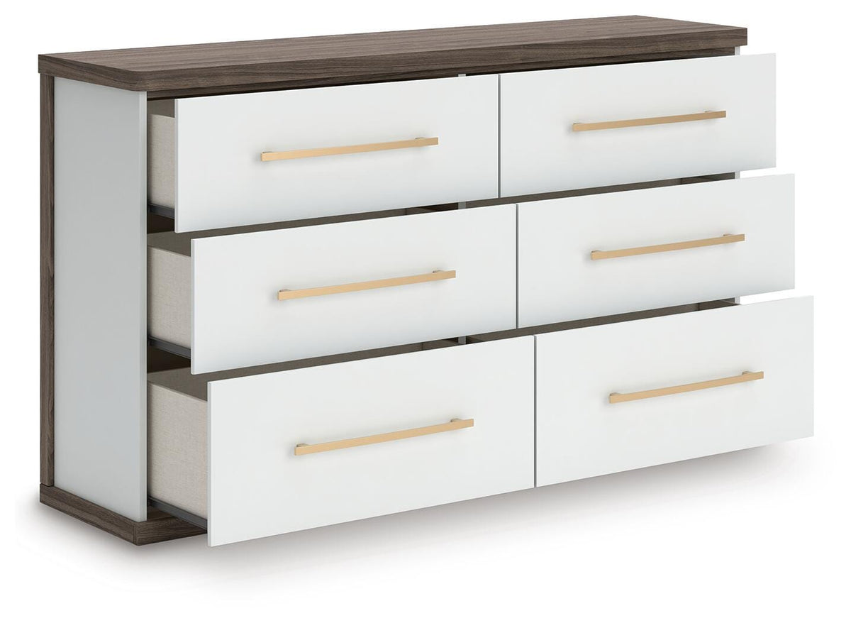 Kendanport Queen Upholstered Bed, Dresser and Nightstand