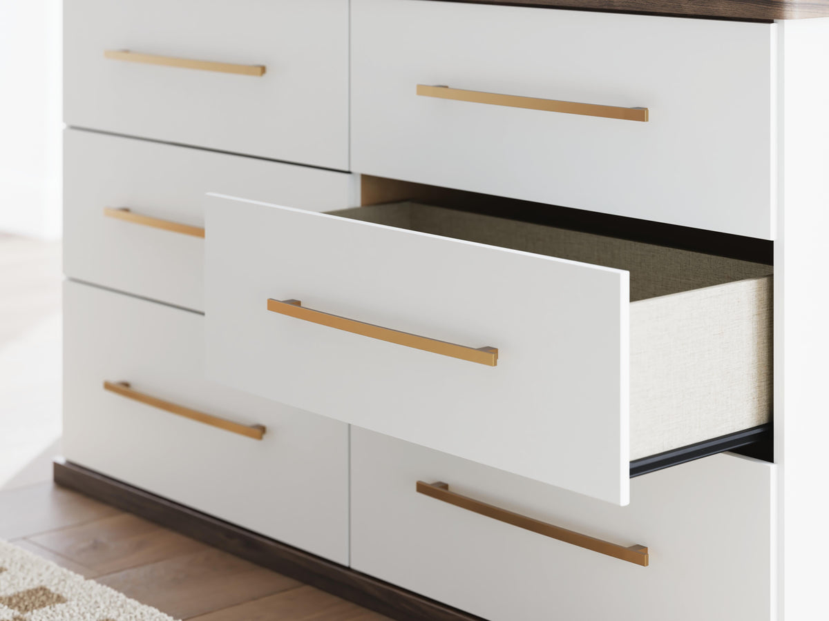 Kendanport Queen Upholstered Bed, Dresser and Nightstand