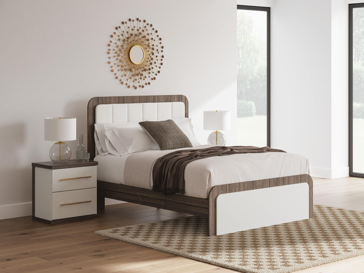Kendanport Queen Upholstered Bed, Dresser, Mirror and Nightstand