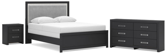 Maeling Queen Upholstered Panel Bed, Dresser and Nightstand