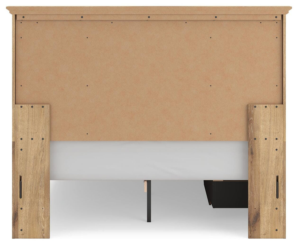 Makidern Queen Panel Bed with Storage, Dresser and Mirror