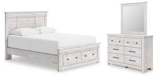 Makidern Queen Panel Storage Bed, Dresser and Mirror