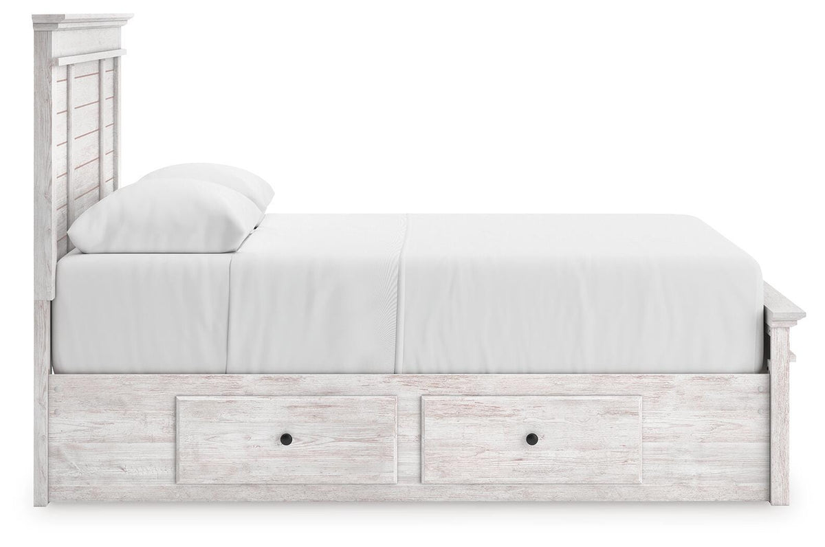 Makidern Queen Panel Bed with Storage, Dresser and Mirror