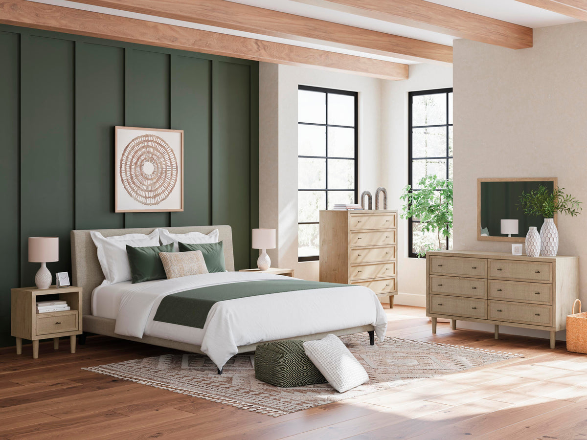 Cielden King Upholstered Bed with Roll Slats