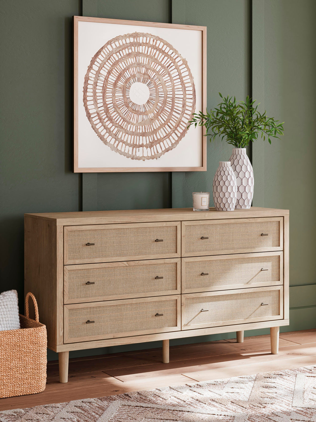 Cielden Queen Upholstered Bed, Dresser and 2 Nightstands