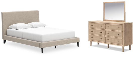 Cielden Queen Upholstered Bed, Dresser and Mirror