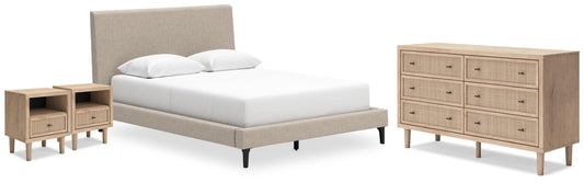 Cielden Queen Upholstered Bed, Dresser and 2 Nightstands