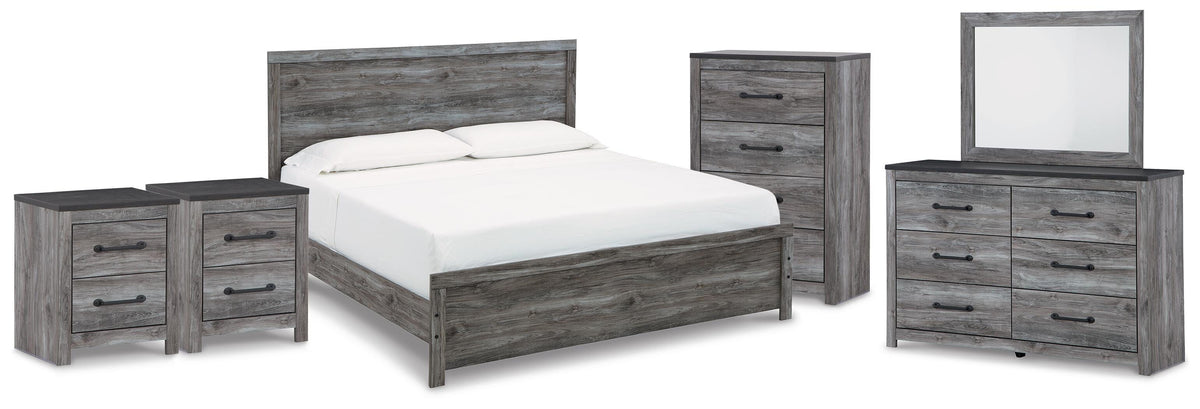 Bronyan King Panel Bed, Dresser, Mirror, Chest and 2 Nightstands