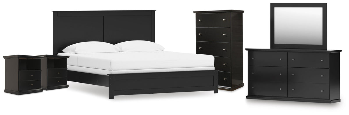 Maribel King Panel Bed, Dresser, Mirror, Chest, and 2 Nightstands