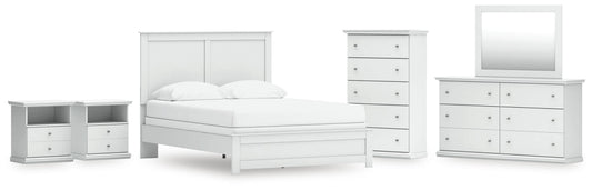 Bostwick Shoals Queen Panel Bed with Mirrored Dresser, Chest and 2 Nightstands