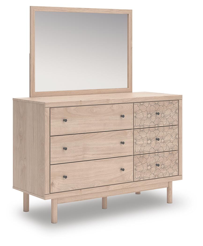 Arloster Twin Upholstered Panel Bed, Dresser and Mirror