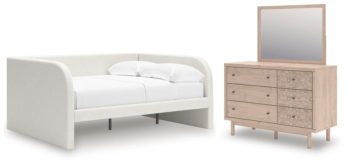 Arloster Full Upholstered Day Bed, Dresser and Mirror