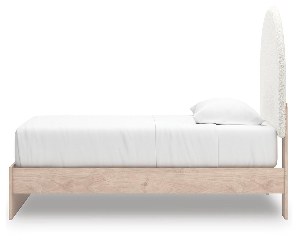 Arloster Twin Upholstered Panel Bed, Dresser and Mirror