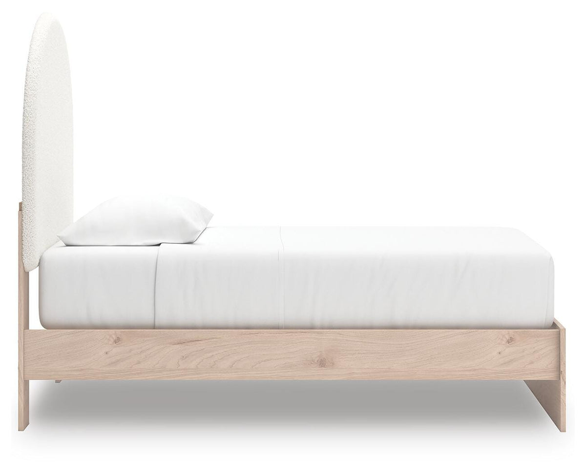 Arloster Twin Upholstered Panel Bed, Dresser and Mirror