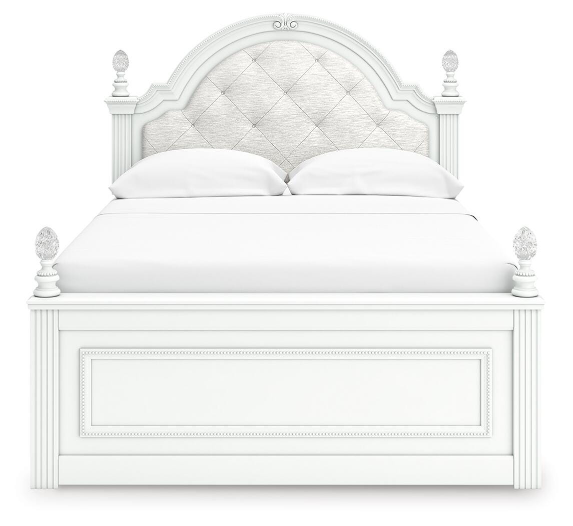 Kozlani Full Upholstered Panel Bed, Dresser and Mirror