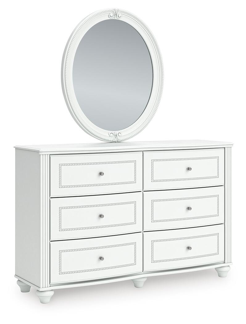 Kozlani Full Upholstered Panel Bed, Dresser and Mirror