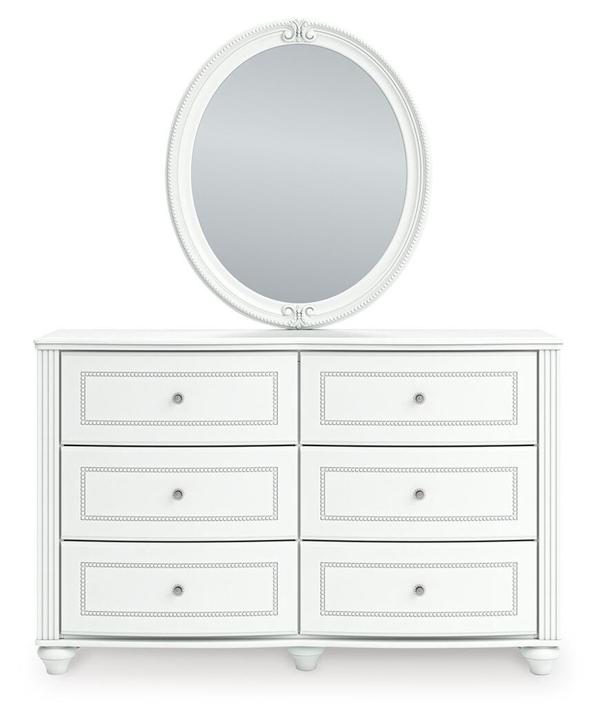 Kozlani Full Upholstered Panel Bed, Dresser and Mirror