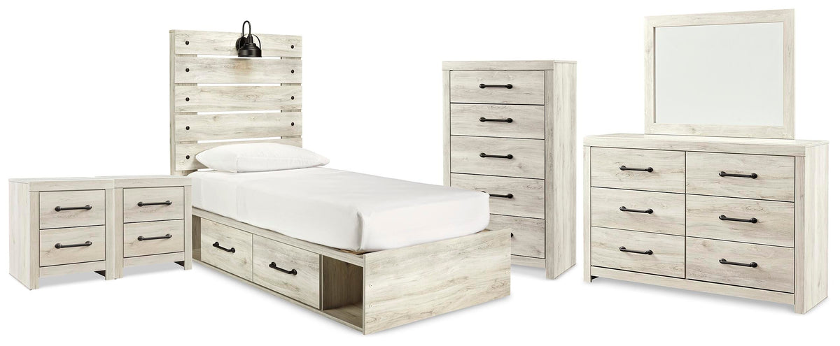 Cambeck Twin Panel Bed with Storage, Dresser, Mirror, Chest and 2 Nightstands