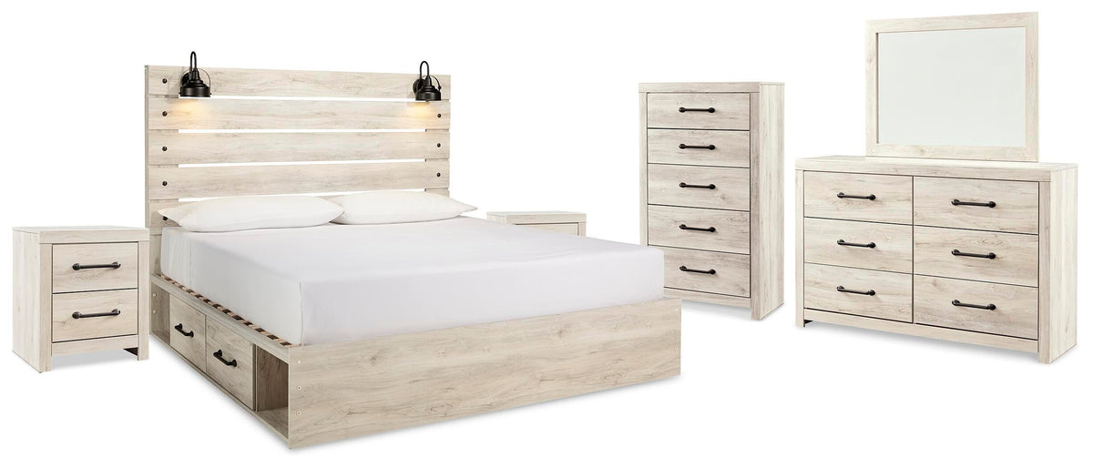 Cambeck King Panel Bed with Storage, Dresser, Mirror, Chest and 2 Nightstands