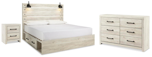 Cambeck King Panel Storage Bed. Dresser and Nightstand
