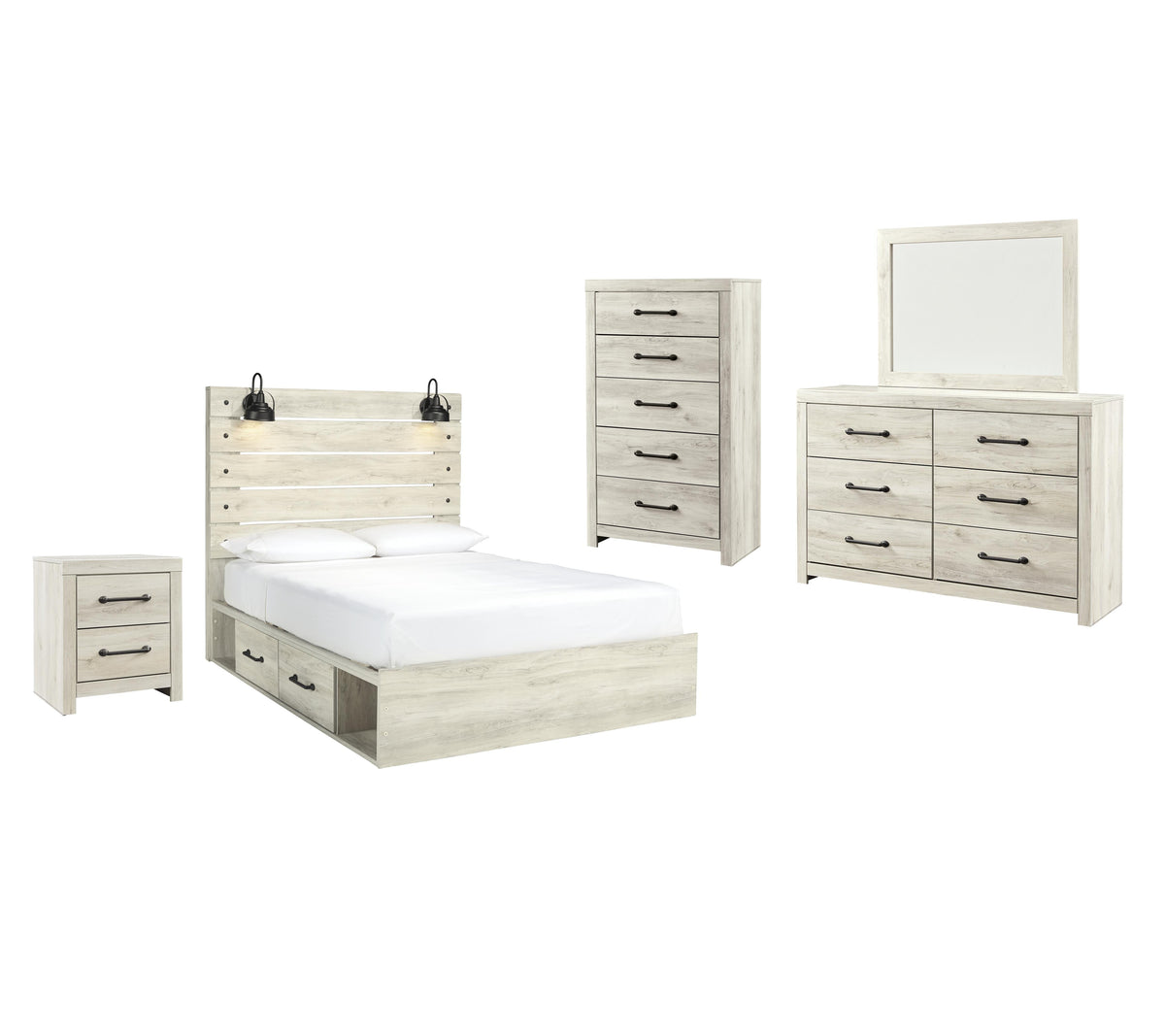 Cambeck Queen Panel Bed with Storage, Dresser, Mirror, Chest and Nightstand