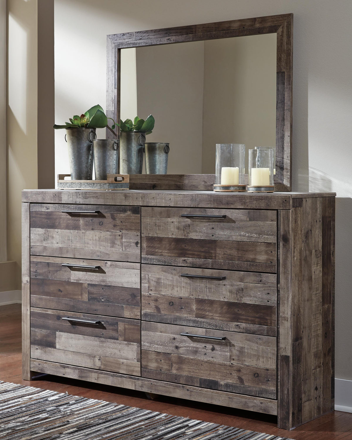 Derekson King Panel Storage Bed, Dresser, Mirror, Chest and Nightstand