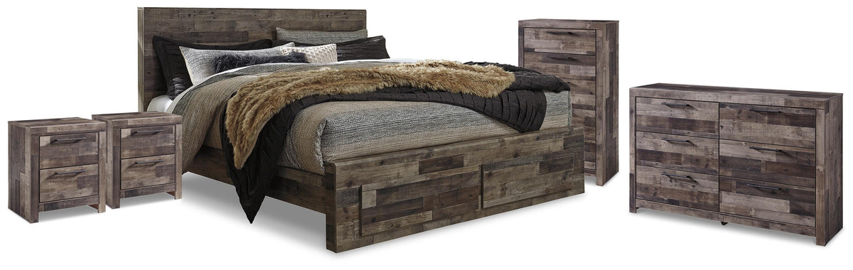 Derekson King Storage Bed, Dresser, Chest and 2 Nightstands
