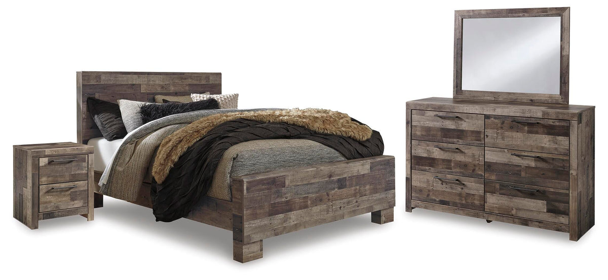Derekson Queen Bed with Mirrored Dresser and Nightstand
